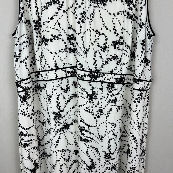 Talbots Midi Dress Womens 22W Ivory Black Floral Flounce‎ Hem Sleeveless Lined - Picture 4 of 10